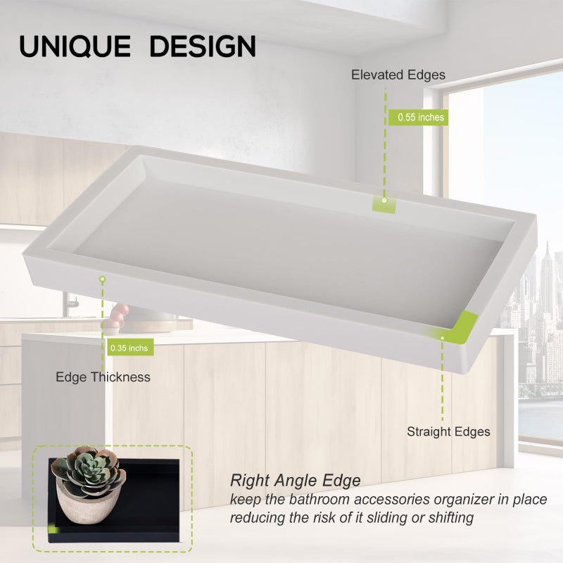 Heagoale Bathroom Tray, Small Vanity Tray Silicone Soap Dish Sponge Holder Kitchen Sink Organizer Bathroom Accessories for Countertop, Toilet, Shower - Greyish White - Image 4